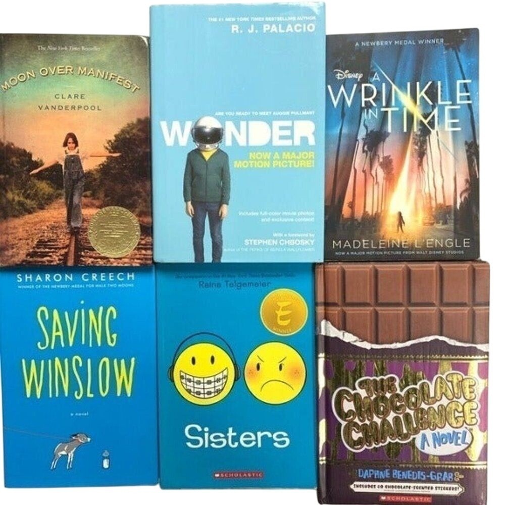 Mixed Lot Kids Chapter Books Wonder Sisters‎ Moon Over Manifest Wrinkle In Time